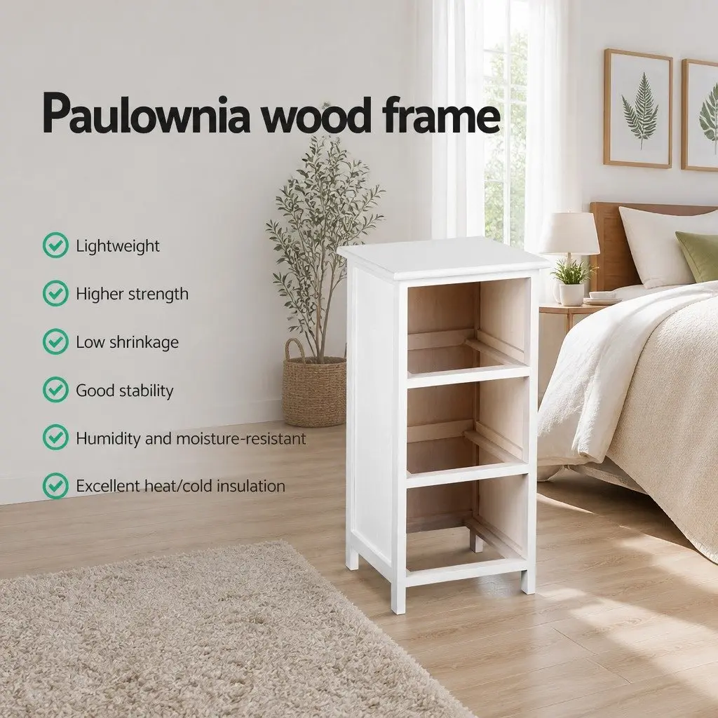 Bedside Table Storage Cabinet 3 Drawers White 30cm W x 30cm D x 64cm H Bedroom Nightstand Organizer