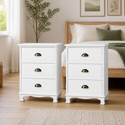 Friendly White Nightstand with 3 Drawers for You