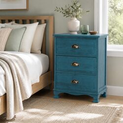 Your New Favorite Blue Vintage Nightstand with 3 Drawers