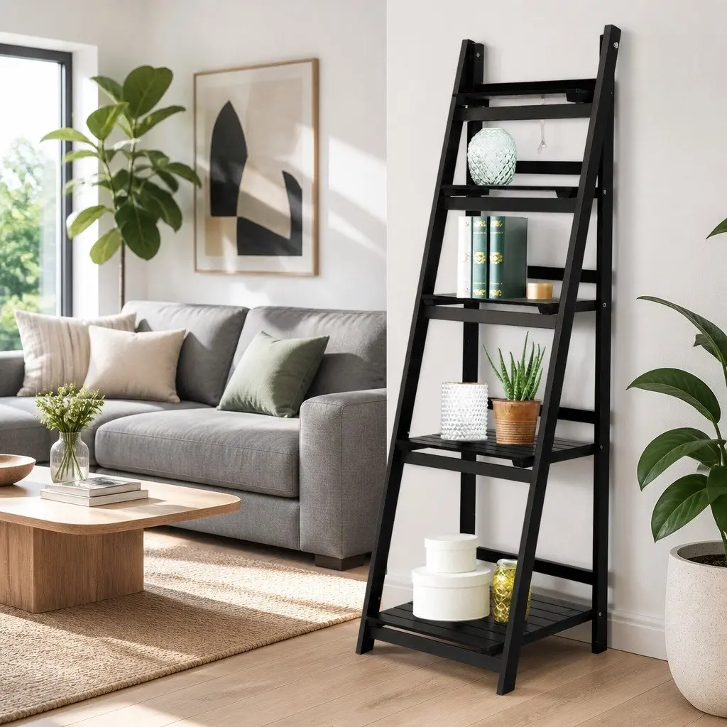 Freestanding Bookcase Ladder Shelf 5-Tier Large Size Coffee Display Stand