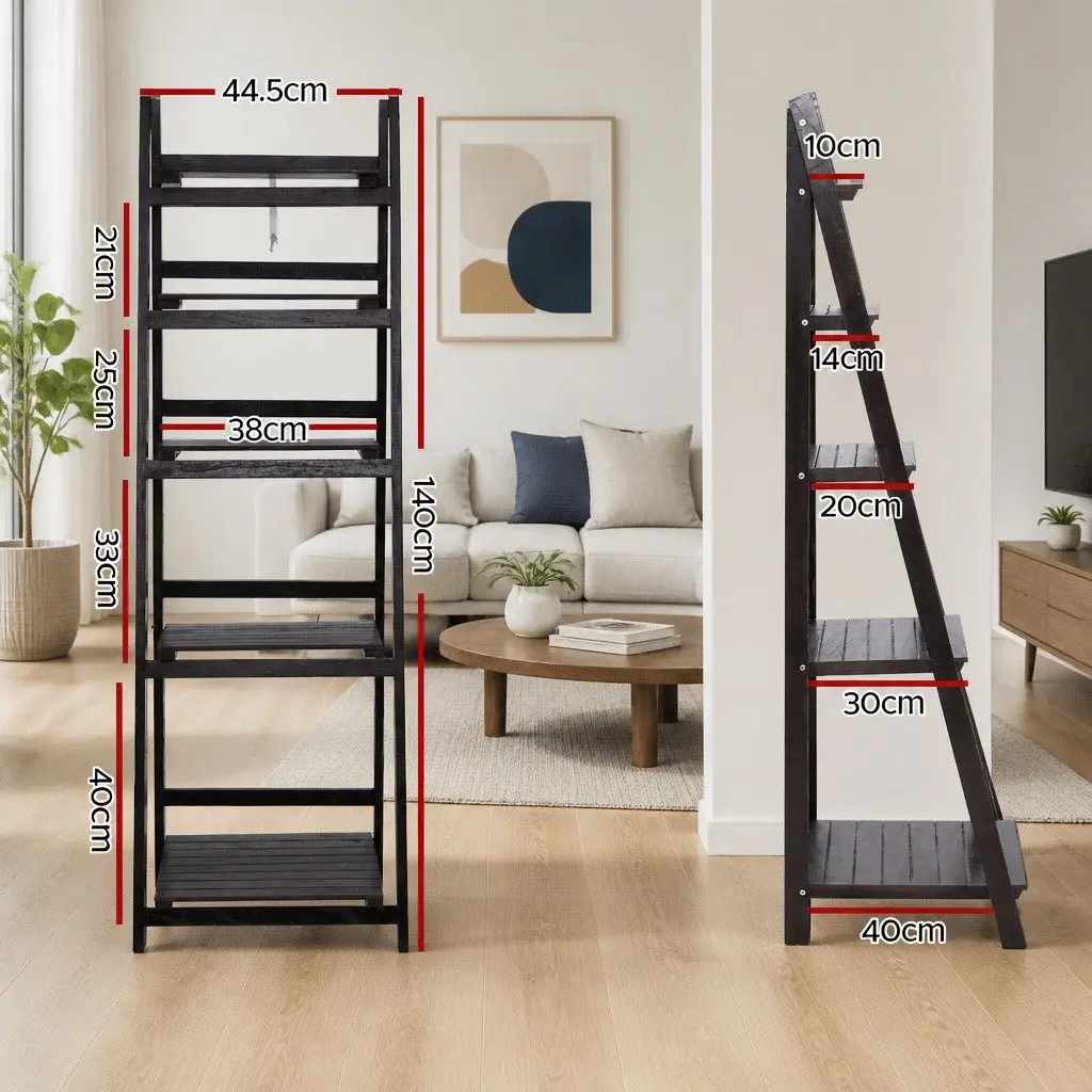 Freestanding Bookcase Ladder Shelf 5-Tier Large Size Coffee Display Stand
