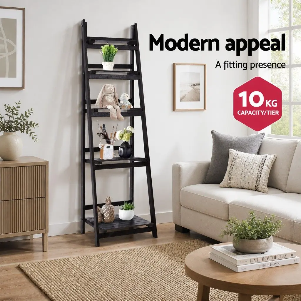 Freestanding Bookcase Ladder Shelf 5-Tier Large Size Coffee Display Stand
