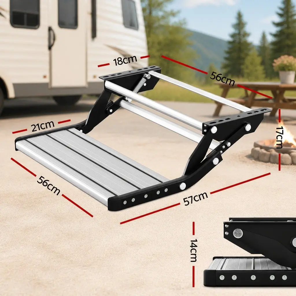 Folding Caravan Step Non-Slip Aluminium 56 x 57 x 17 cm