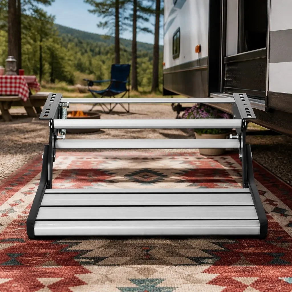 Folding Caravan Step Non-Slip Aluminium 56 x 57 x 17 cm