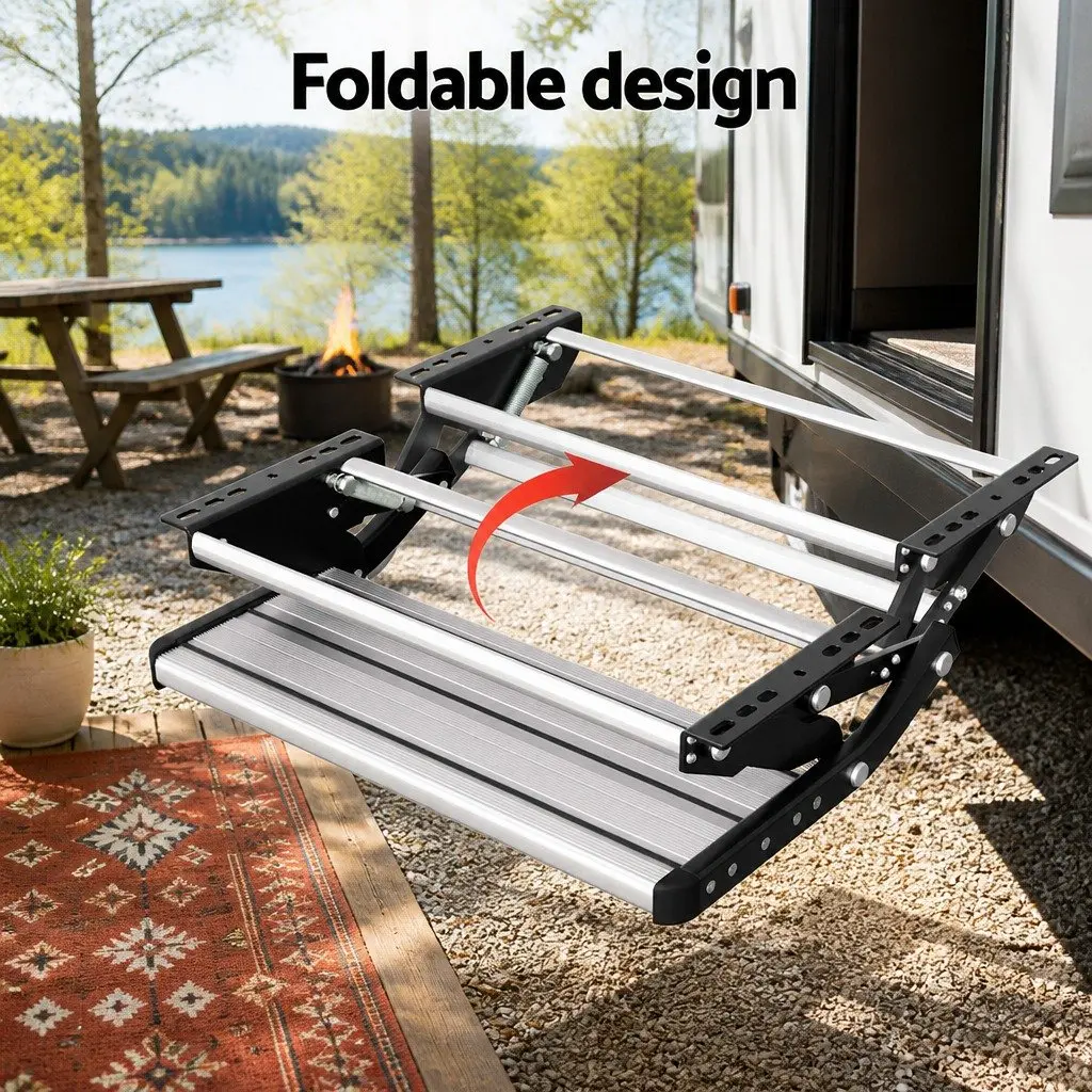 Folding Caravan Step Non-Slip Aluminium 56 x 57 x 17 cm