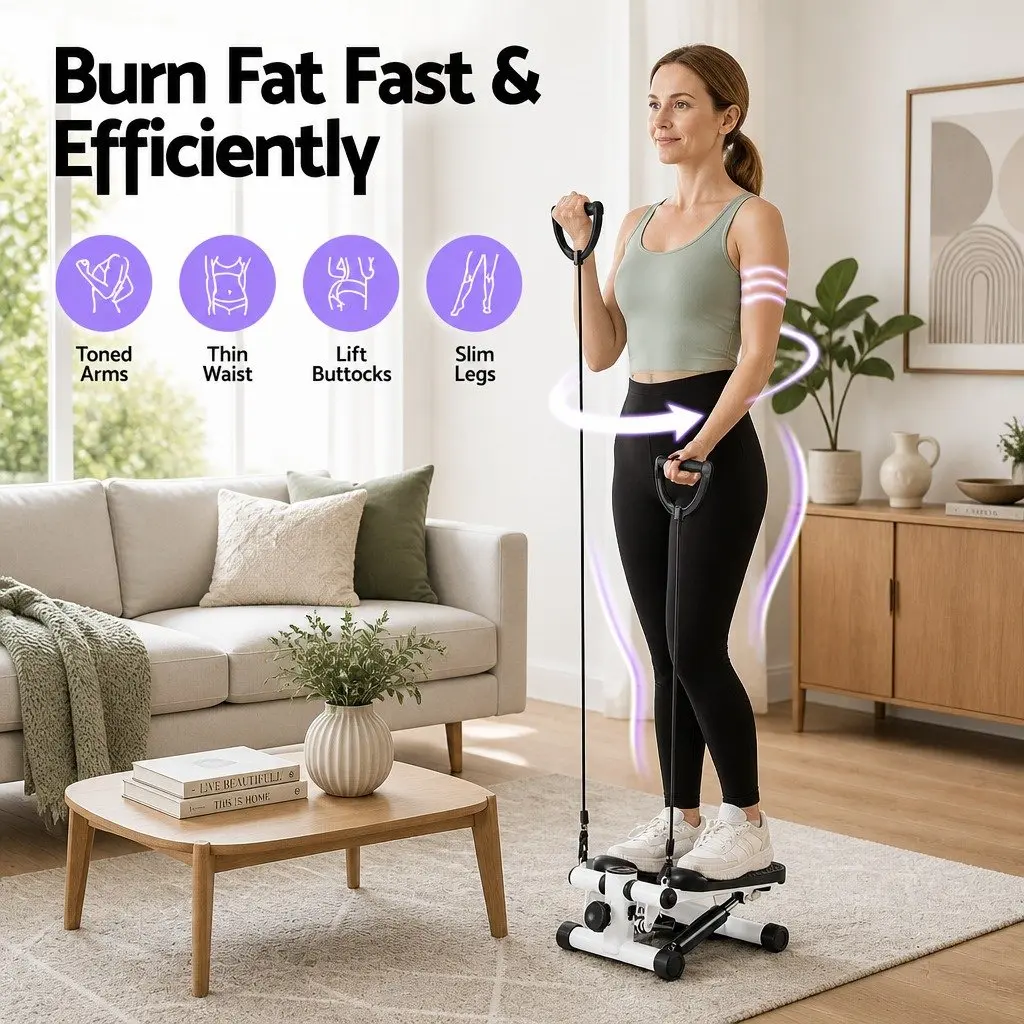 Mini Stepper Compact Home Workout with Resistance Rope 42 x 29.5 x 19 cm