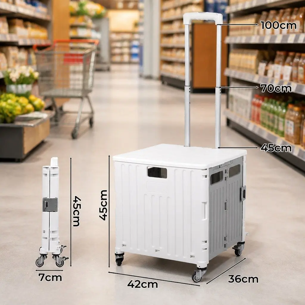 Folding Shopping Trolley Cart with Wheels Portable Grocery Collapsible Storage
