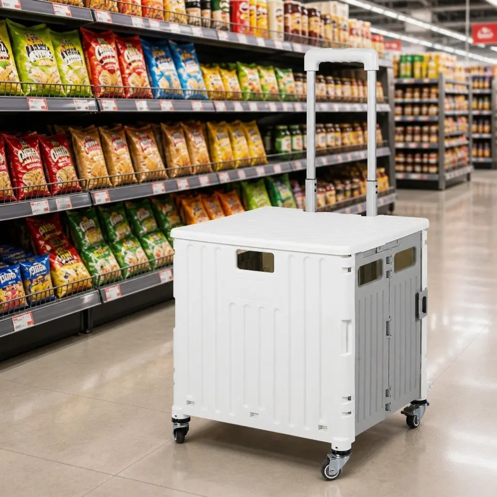 Folding Shopping Trolley Cart with Wheels Portable Grocery Collapsible Storage