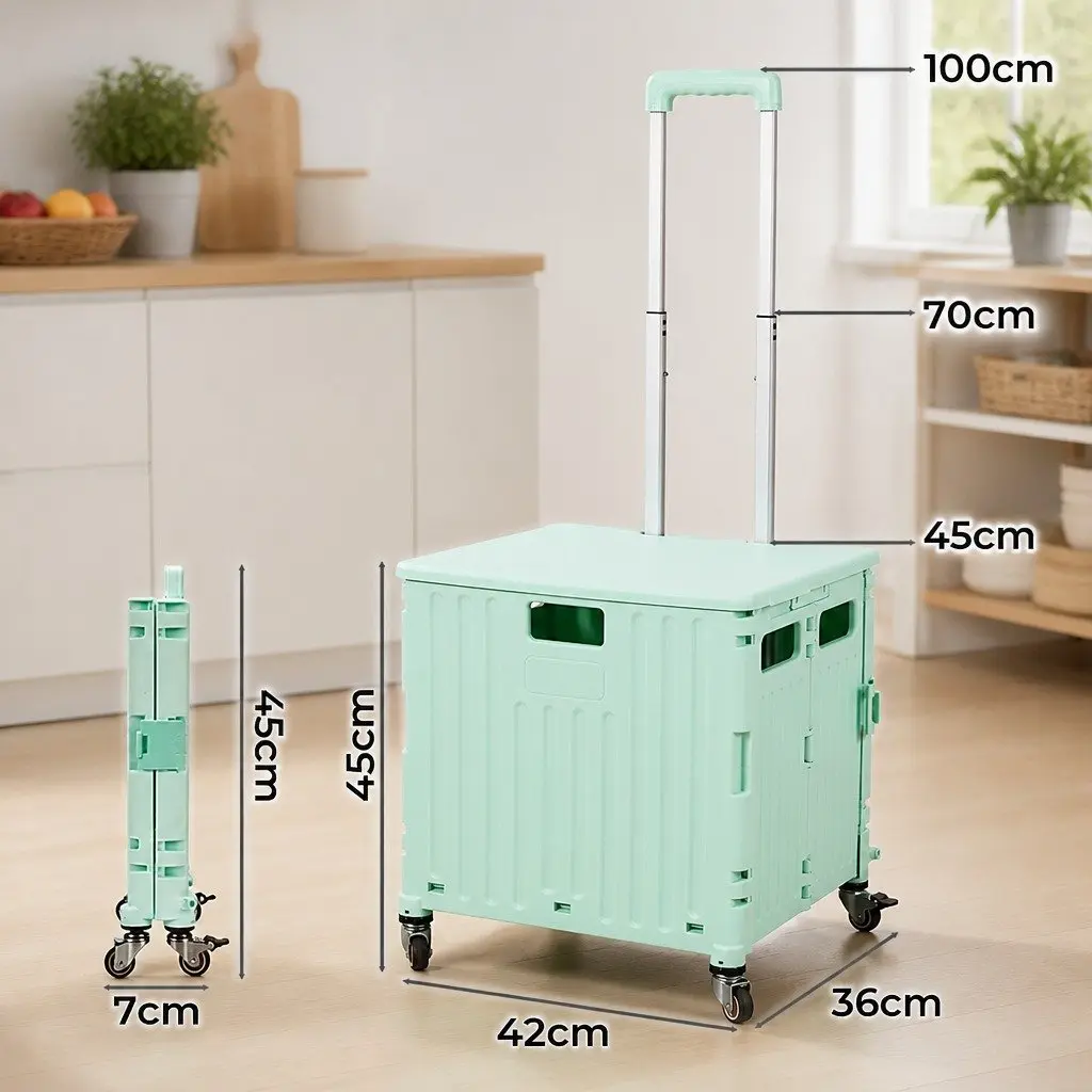 Folding Shopping Trolley Cart Collapsible Lightweight Green 65L