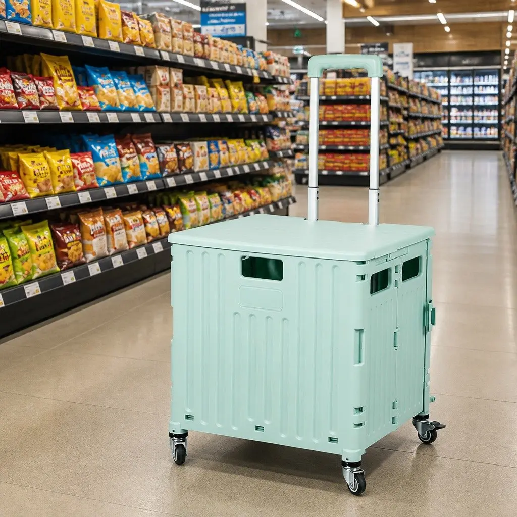 Folding Shopping Trolley Cart Collapsible Lightweight Green 65L
