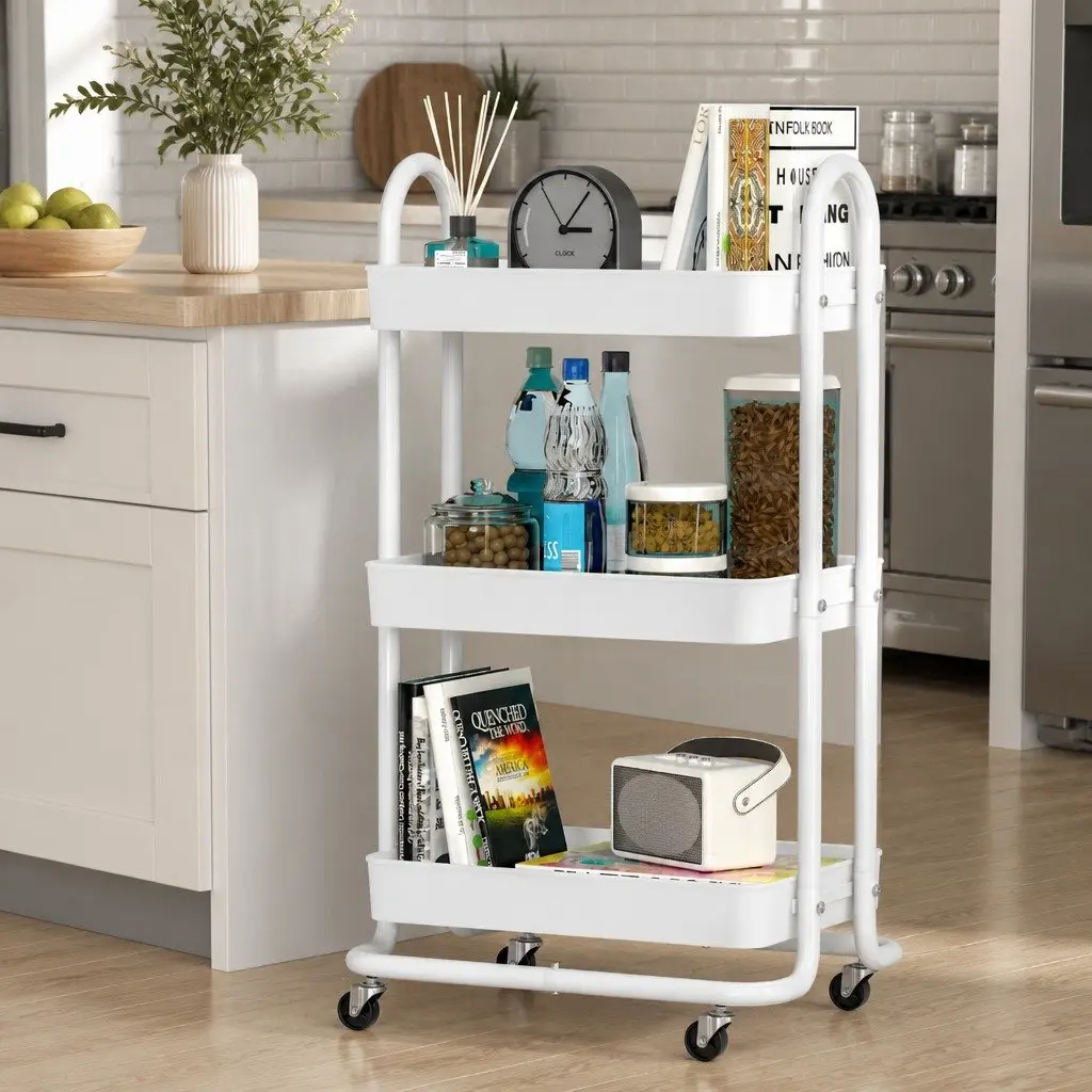 Storage Trolley 3 Tier Rolling Wheels Organiser Yellow