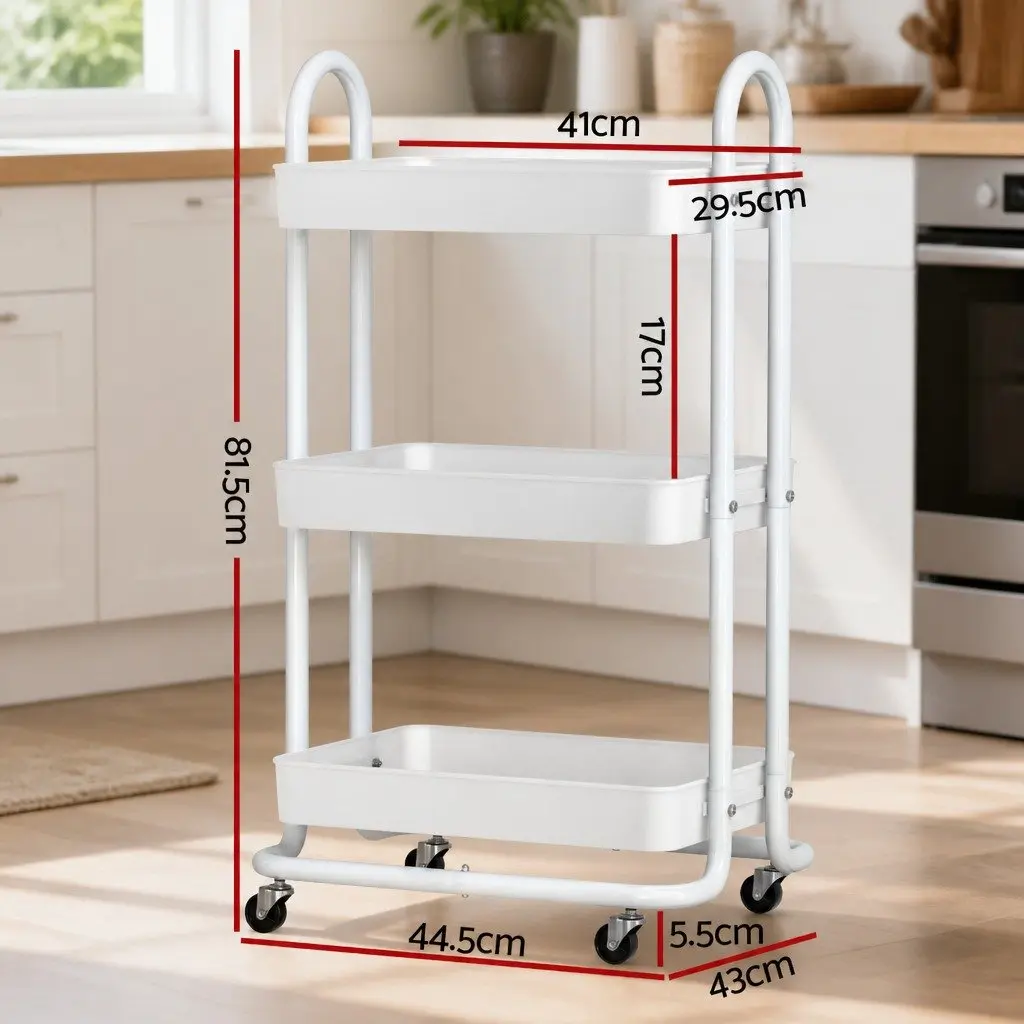 Storage Trolley 3 Tier Rolling Wheels Organiser Yellow
