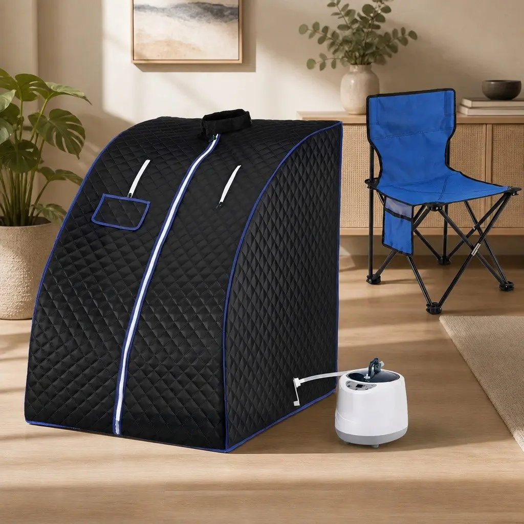 Portable Steam Sauna Tent 1000W 2L Steam Pot Home SPA Timer Chair Set