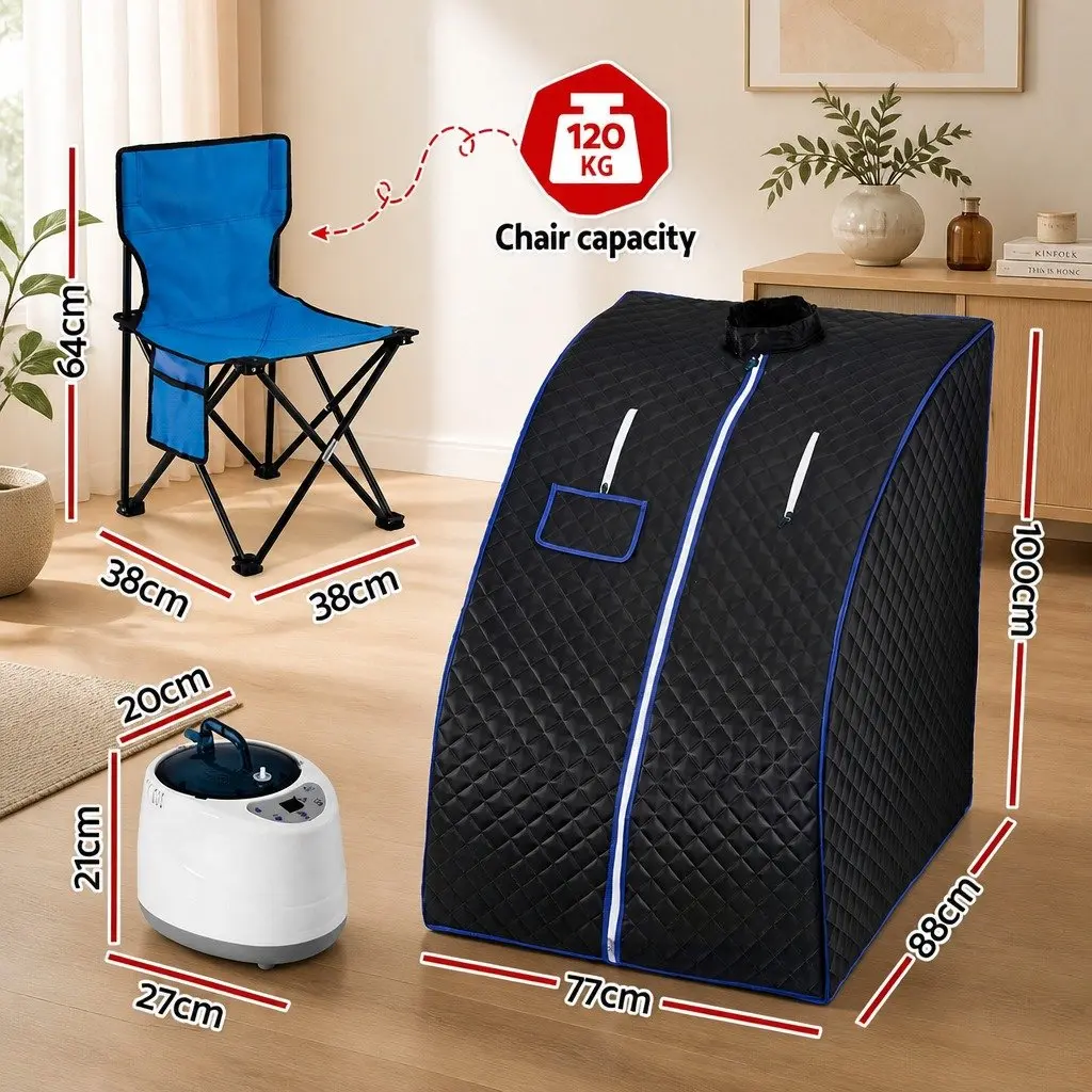Portable Steam Sauna Tent 1000W 2L Steam Pot Home SPA Timer Chair Set
