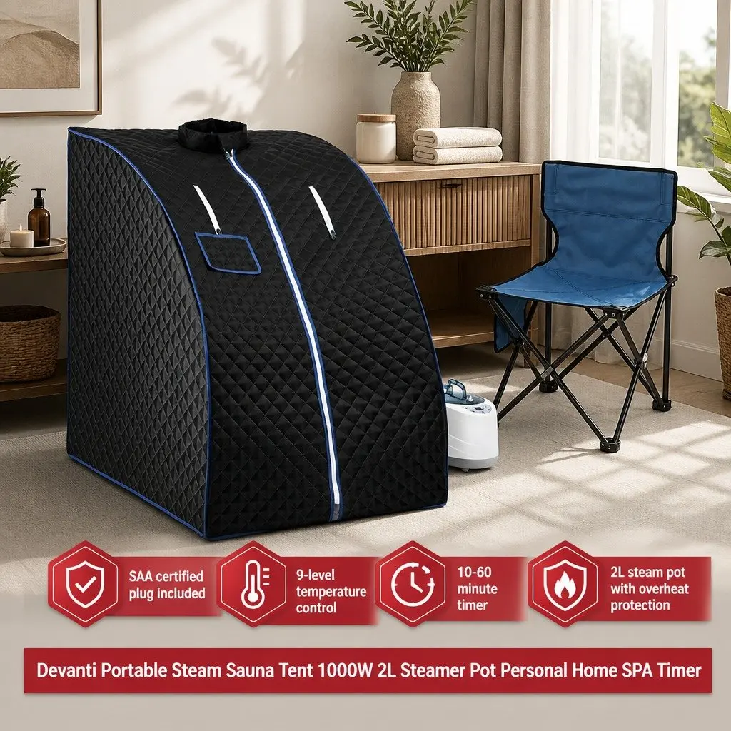 Portable Steam Sauna Tent 1000W 2L Steam Pot Home SPA Timer Chair Set