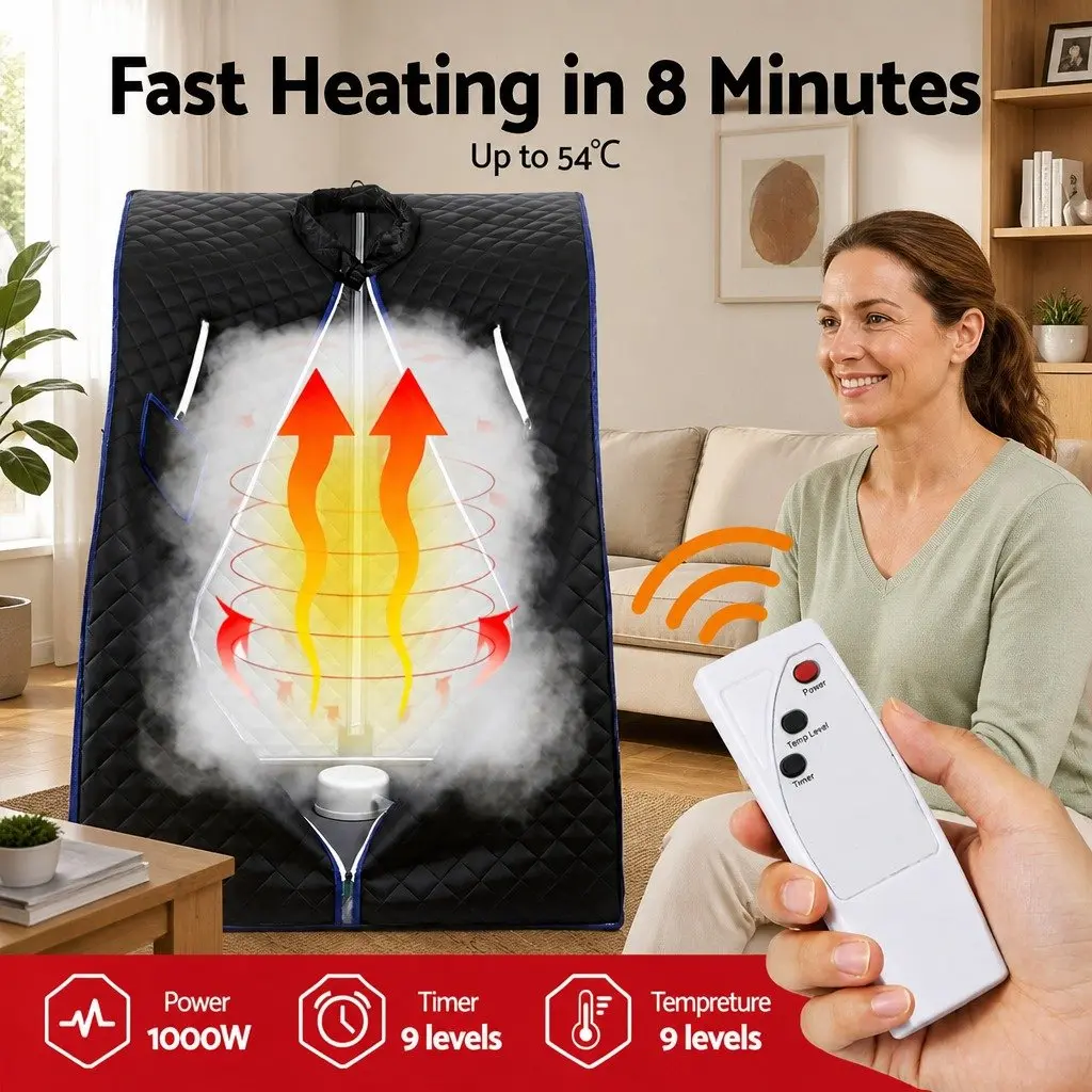 Portable Steam Sauna Tent 1000W 2L Steam Pot Home SPA Timer Chair Set