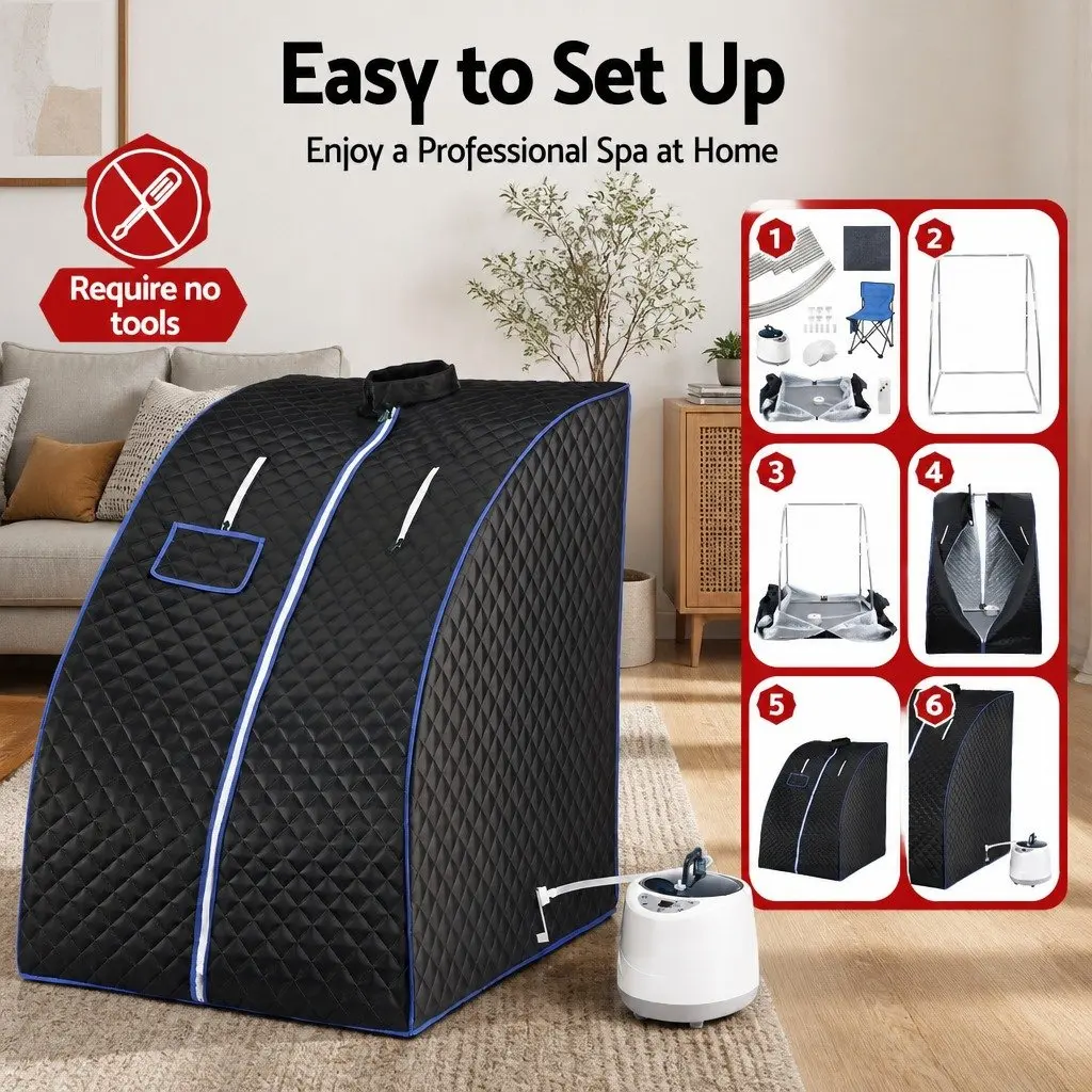 Portable Steam Sauna Tent 1000W 2L Steam Pot Home SPA Timer Chair Set