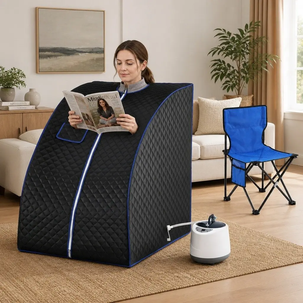 Portable Steam Sauna Tent 1000W 2L Steam Pot Home SPA Timer Chair Set