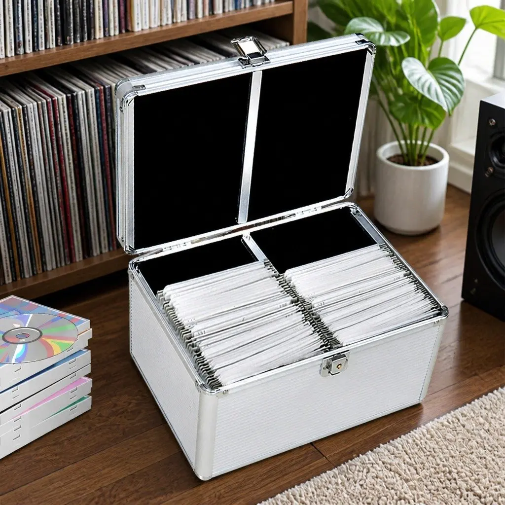 CD DVD Storage Case Aluminium Organizer Box 240 Discs Capacity with Velvet Lining
