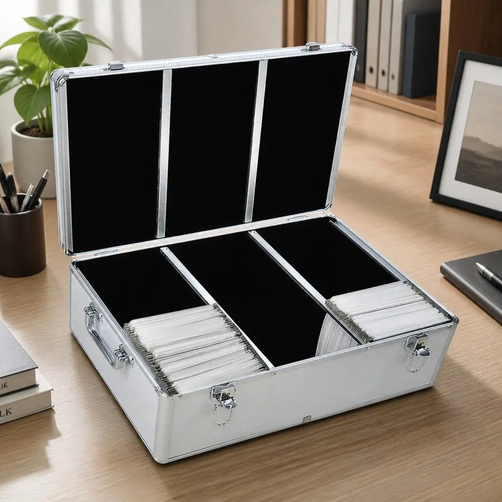 CD DVD Storage Case Aluminium 500 Disc Capacity with Black Velvet Lining