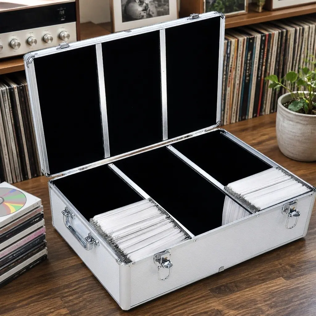 CD DVD Storage Case Aluminium 500 Disc Capacity with Black Velvet Lining
