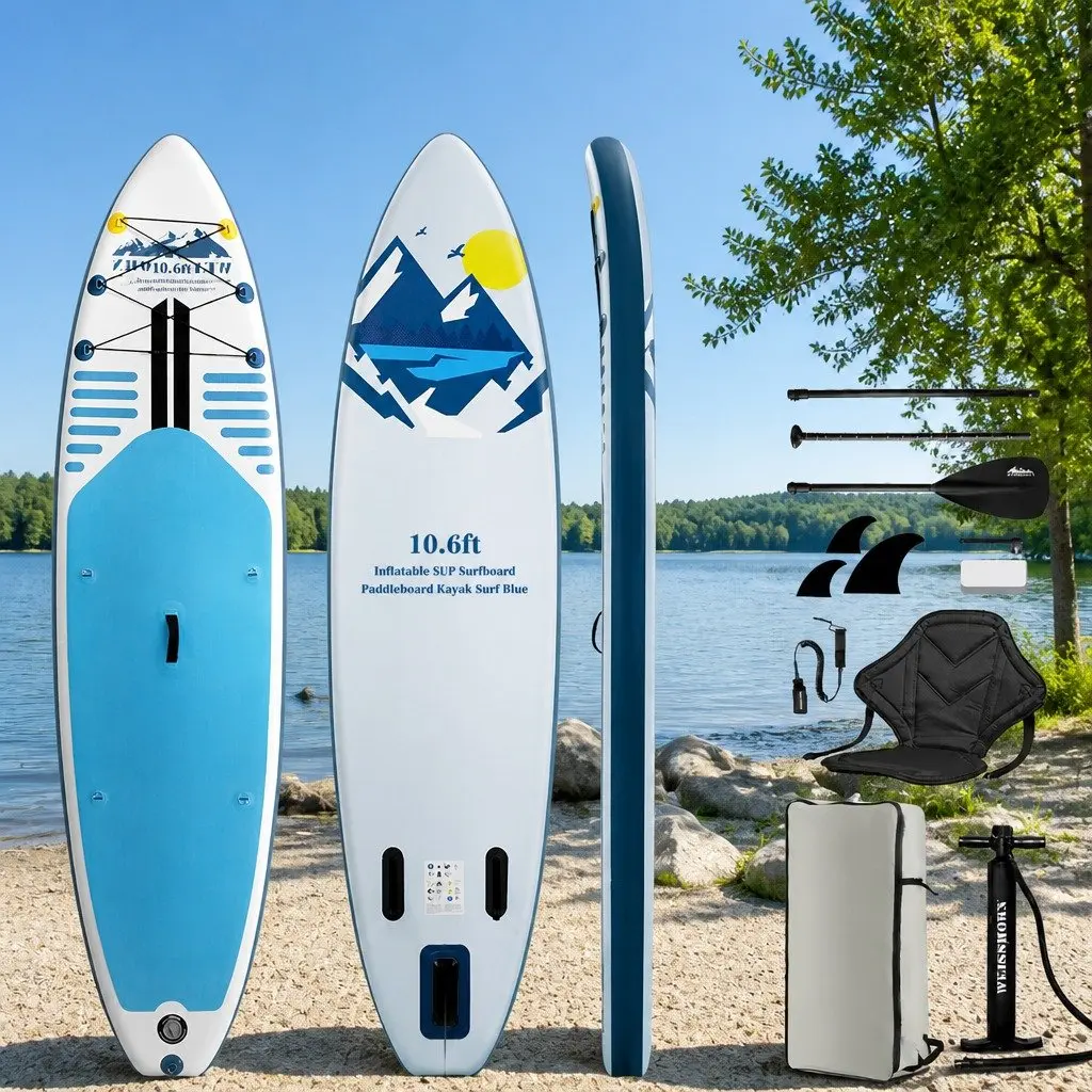 Stand Up Paddle Board 10.6ft Inflatable SUP Kayak Surfboard Paddleboard Blue