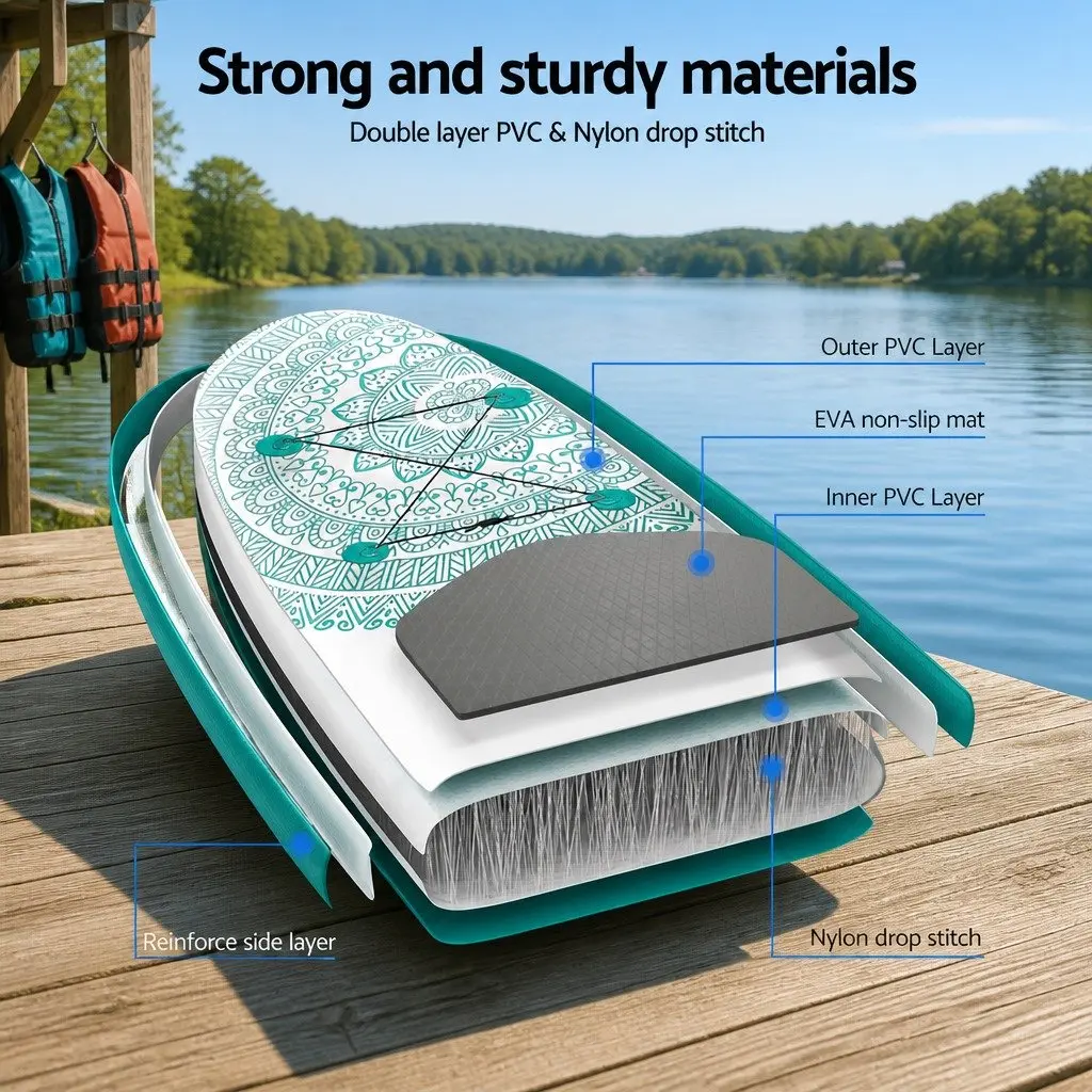 Inflatable Stand Up Paddle Board 10.6ft Green with Kayak Functionality and Adjustable Paddle