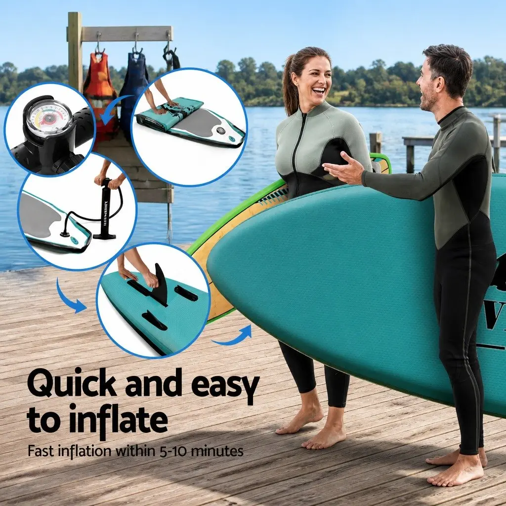 Inflatable Stand Up Paddle Board 10.6ft Green with Kayak Functionality and Adjustable Paddle