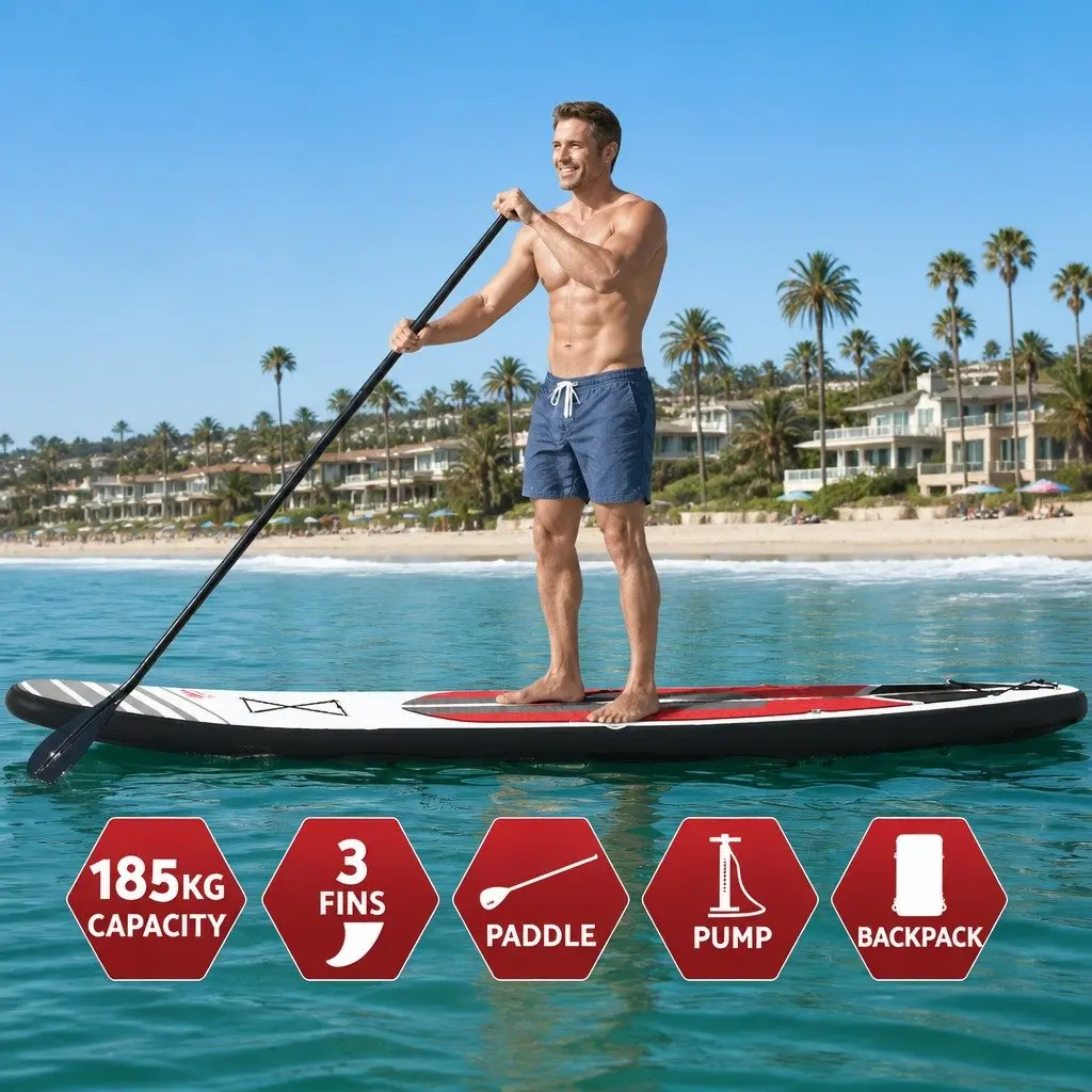 Inflatable Stand Up Paddle Board 11ft with Drop-Stitch Core Adjustable Paddle and Kayak Seat
