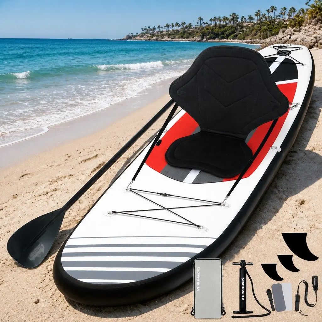 Inflatable Stand Up Paddle Board 11ft with Drop-Stitch Core Adjustable Paddle and Kayak Seat