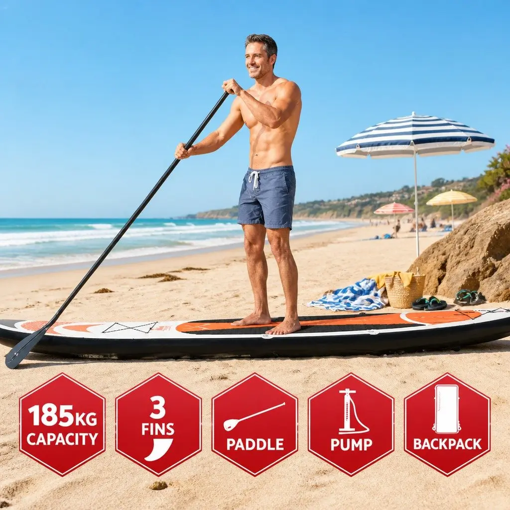 Inflatable Stand Up Paddle Board 11ft with Adjustable Paddle and Kayak Conversion Red