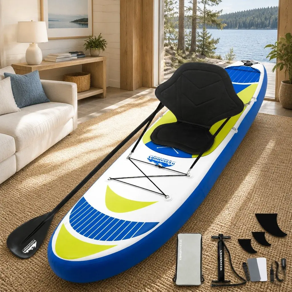 Inflatable Stand Up Paddle Board 11ft Yellow with Adjustable Paddle Kayak Seat