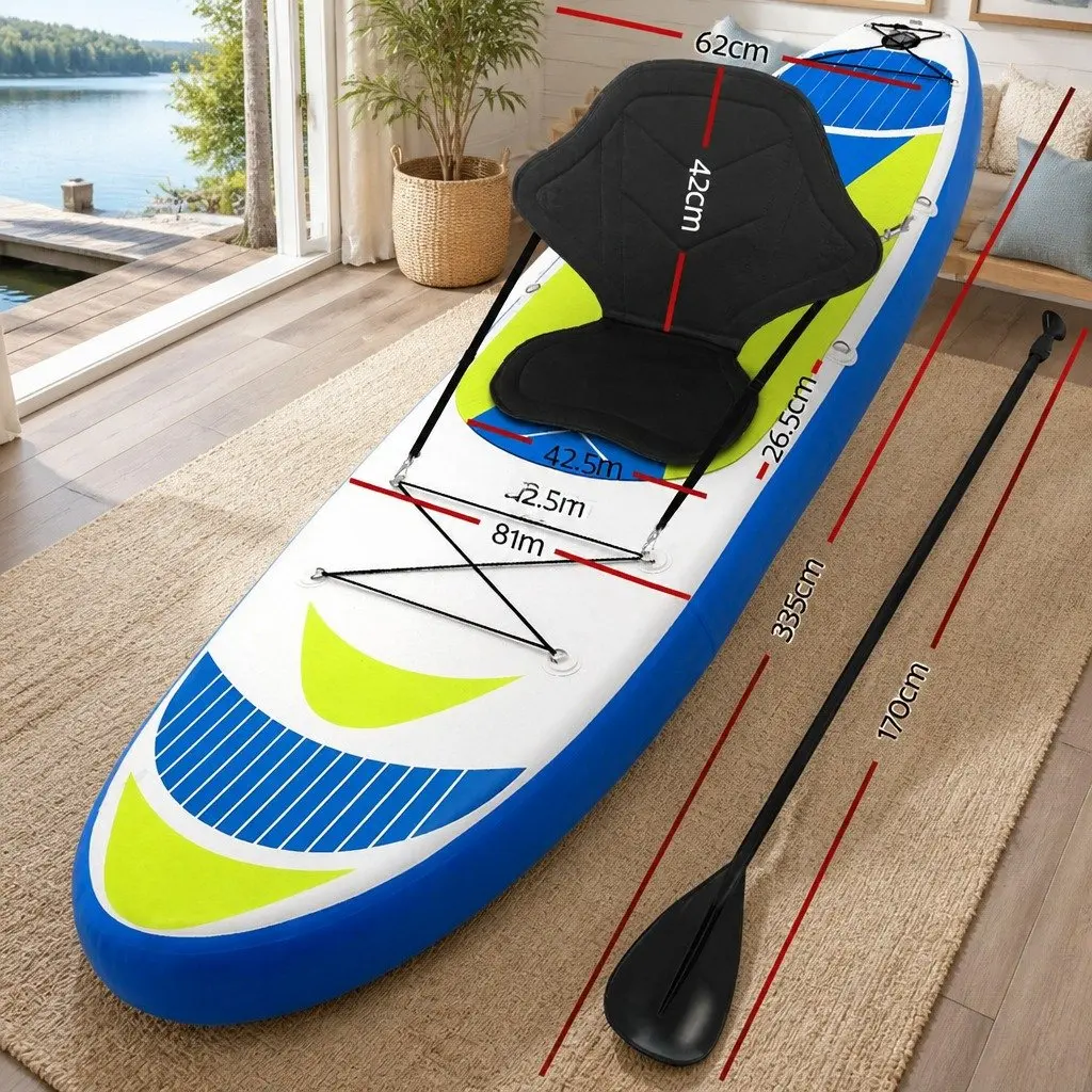 Inflatable Stand Up Paddle Board 11ft Yellow with Adjustable Paddle Kayak Seat