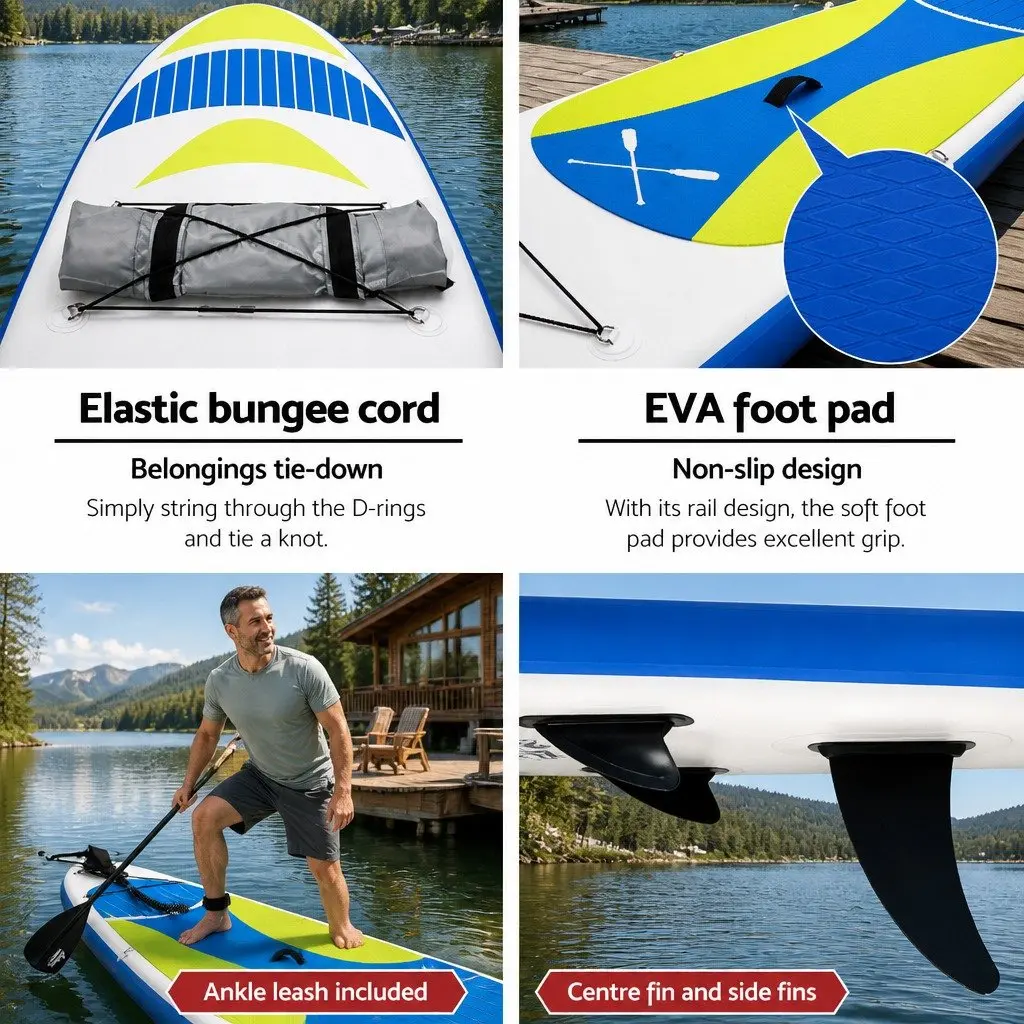 Inflatable Stand Up Paddle Board 11ft Yellow with Adjustable Paddle Kayak Seat