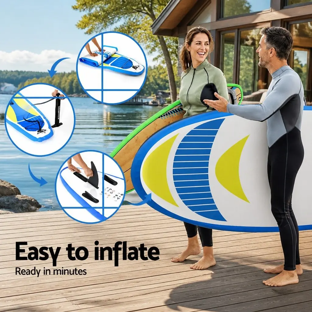 Inflatable Stand Up Paddle Board 11ft Yellow with Adjustable Paddle Kayak Seat