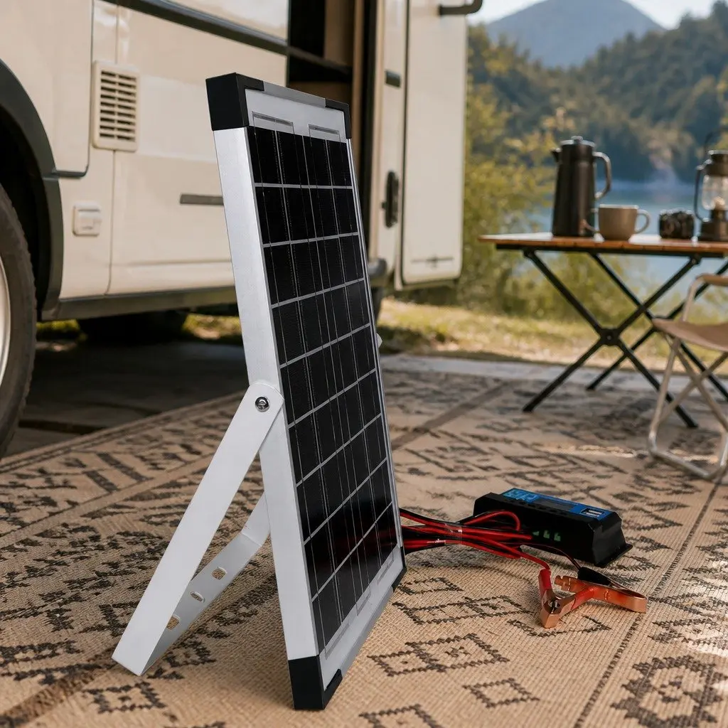 12V 10W Monocrystalline Solar Panel Kit Portable Caravan Camping USB Charger