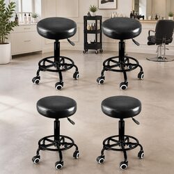 Salon Stool Swivel Bar Stools Black PU Leather Gas-Lift Height Adjustable Pack