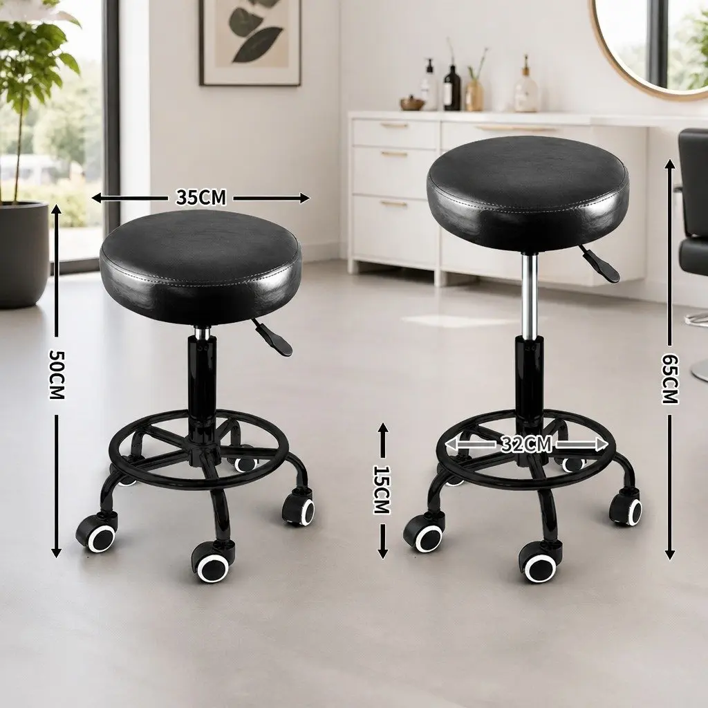 Salon Stool Swivel Bar Stools Black PU Leather Gas-Lift Height Adjustable Pack