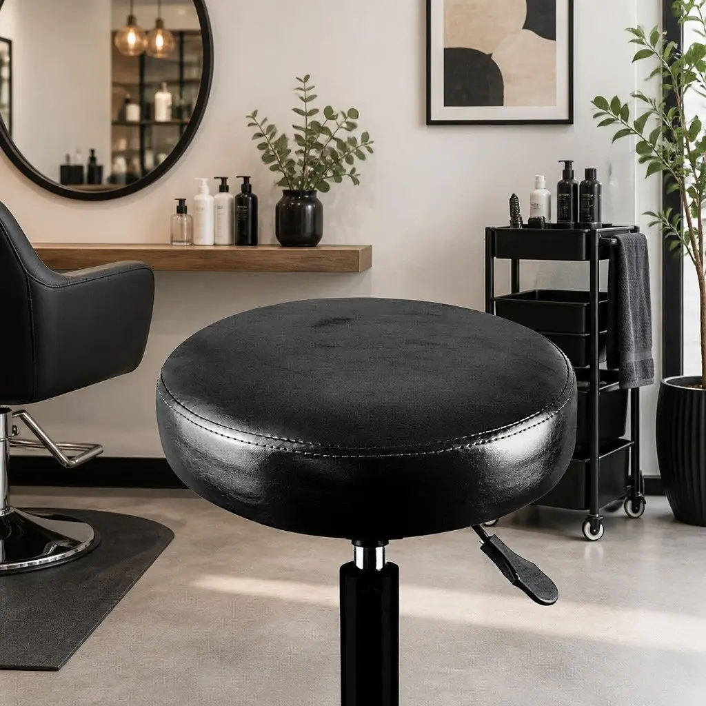 Salon Stool Swivel Bar Stools Black PU Leather Gas-Lift Height Adjustable Pack