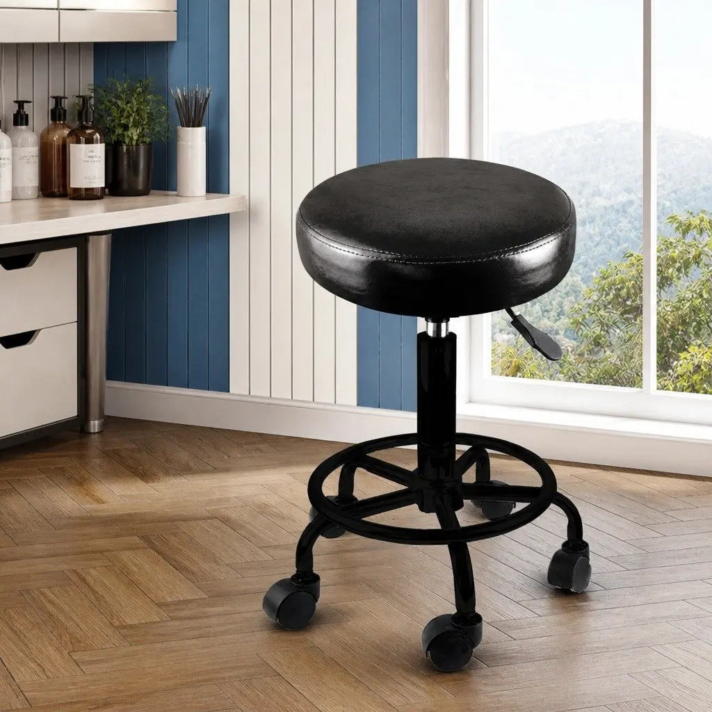 Salon Stool Swivel Bar Stools Black PU Leather Gas-Lift Height Adjustable Pack