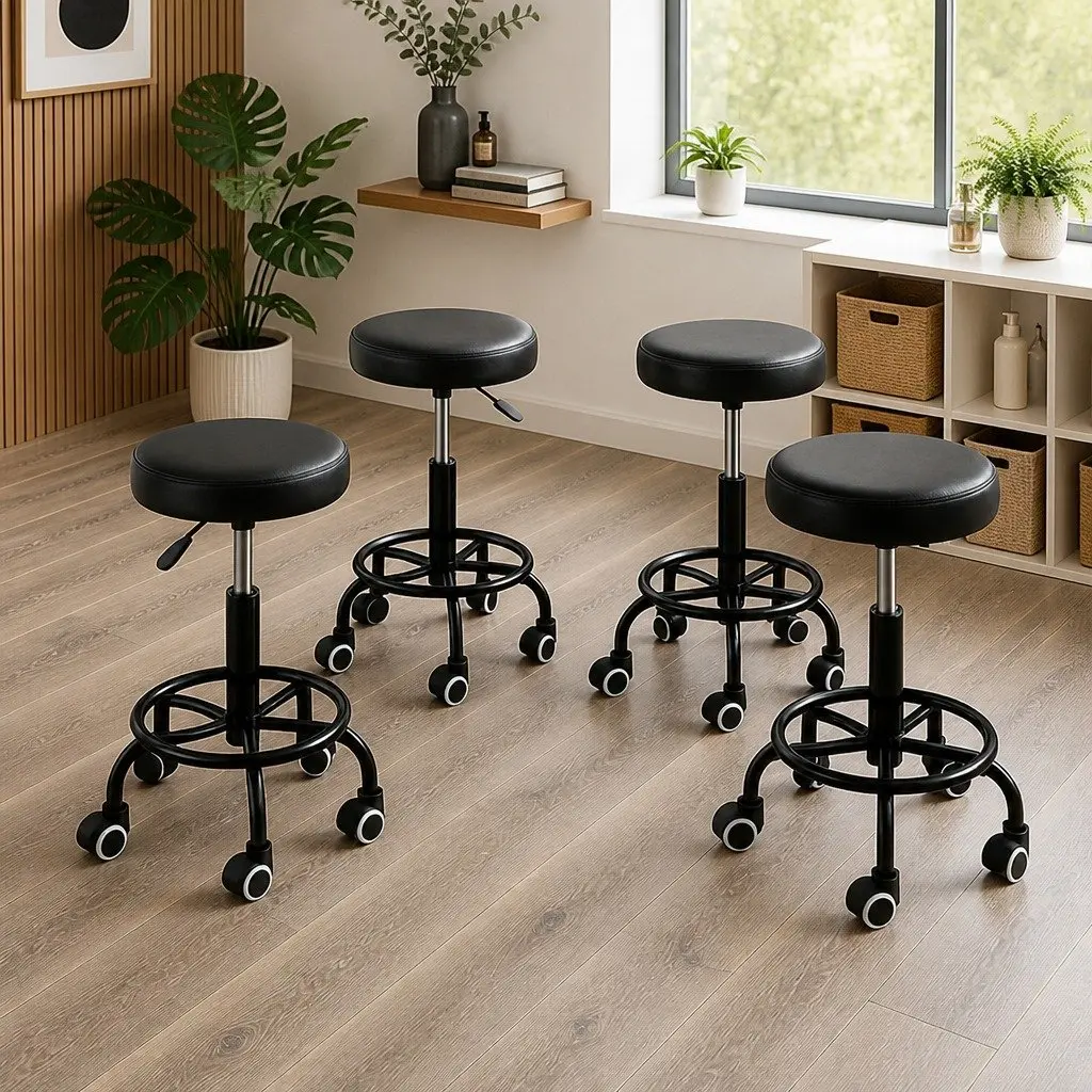 Salon Stool Swivel Bar Stools Black PU Leather Gas-Lift Height Adjustable Pack