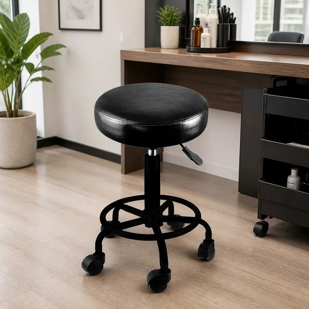Salon Stool Swivel Bar Stools Black PU Leather Gas-Lift Height Adjustable Pack