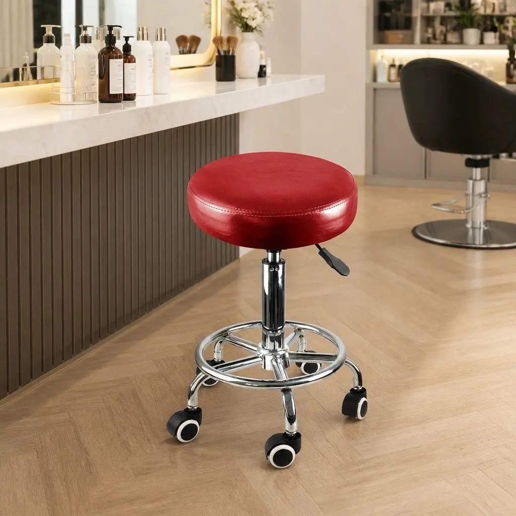 Salon Stool Swivel Chair Barber Massage Spa Salon Professional Red Adjustable