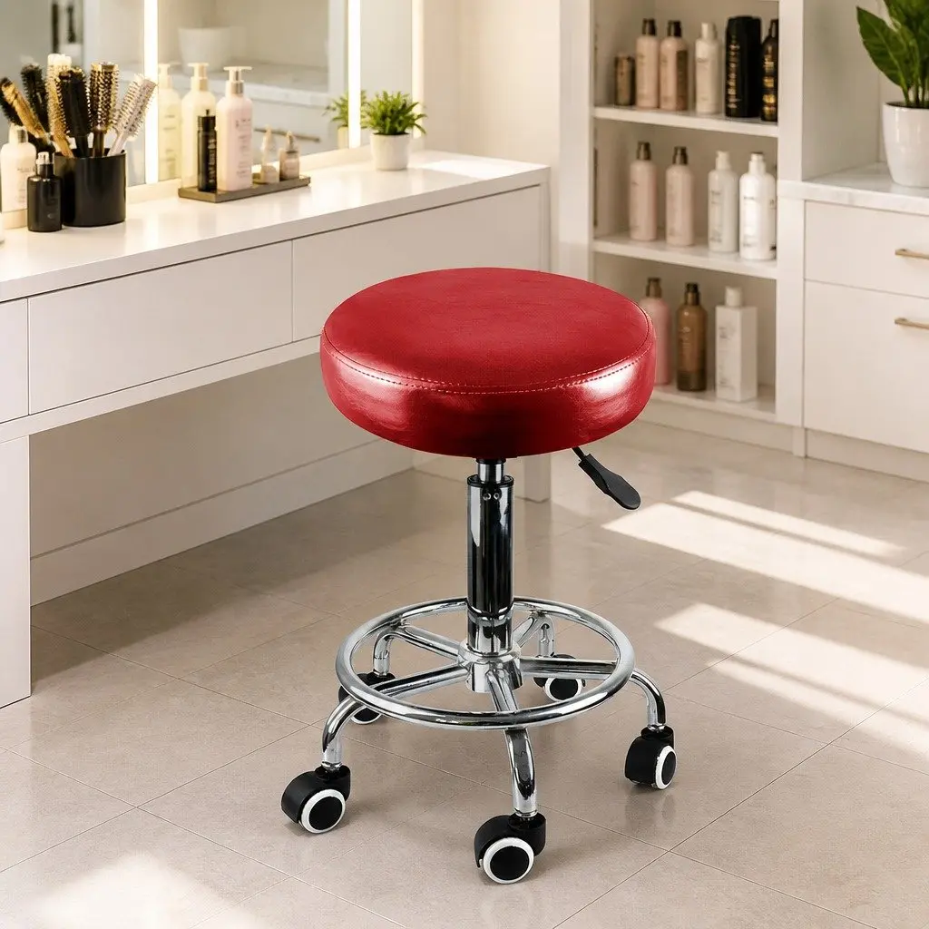 Salon Stool Swivel Chair Barber Massage Spa Salon Professional Red Adjustable