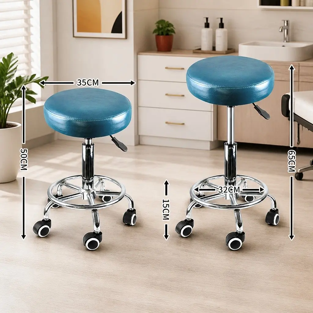 Height Adjustable Salon Stool with 360 Degree Rotation and Teal PU Leather Upholstery
