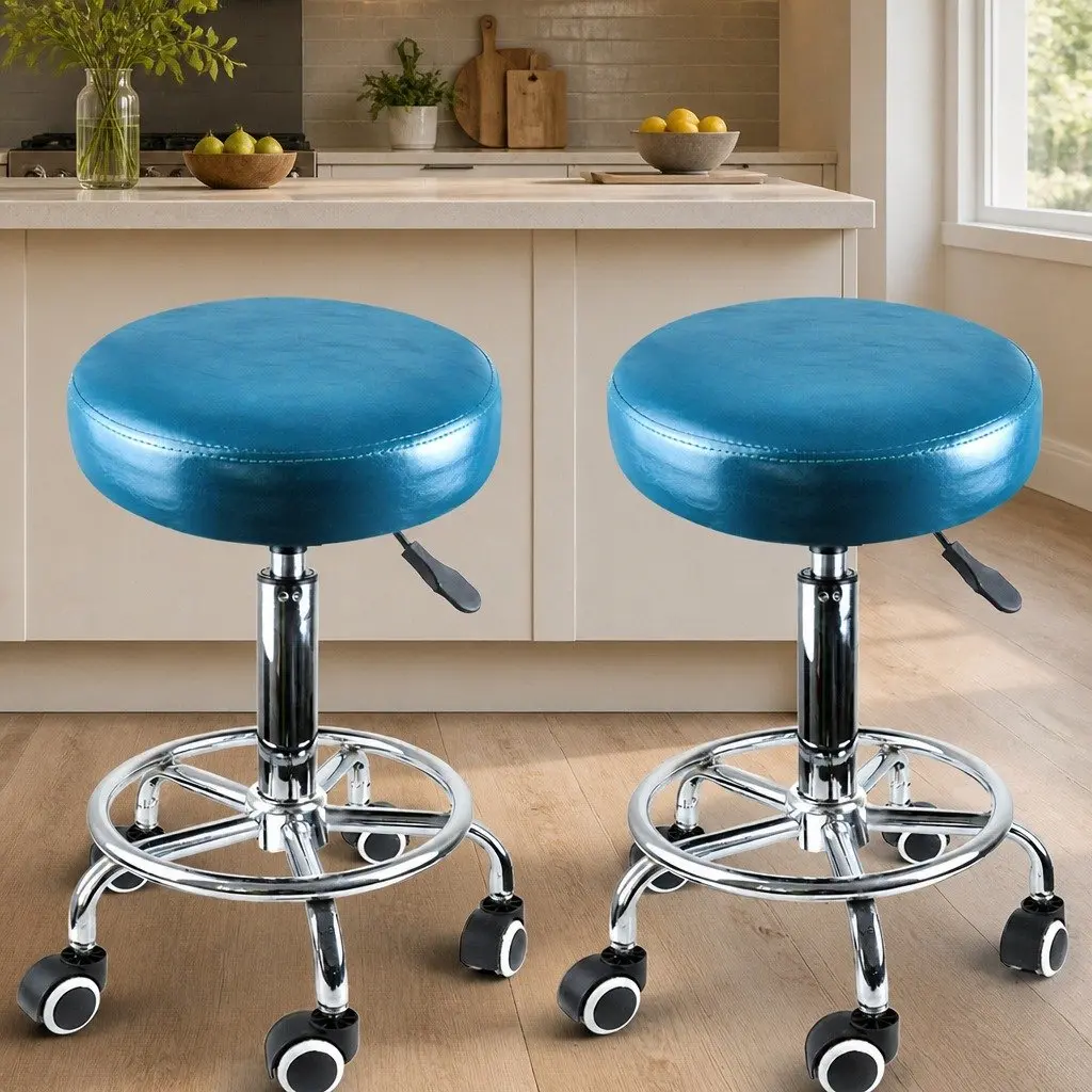 Height Adjustable Salon Stool with 360 Degree Rotation and Teal PU Leather Upholstery