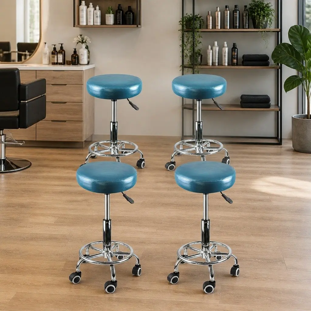 4x Swivel Bar Stools Height Adjustable Salon Hairdressing Stool with Wheels