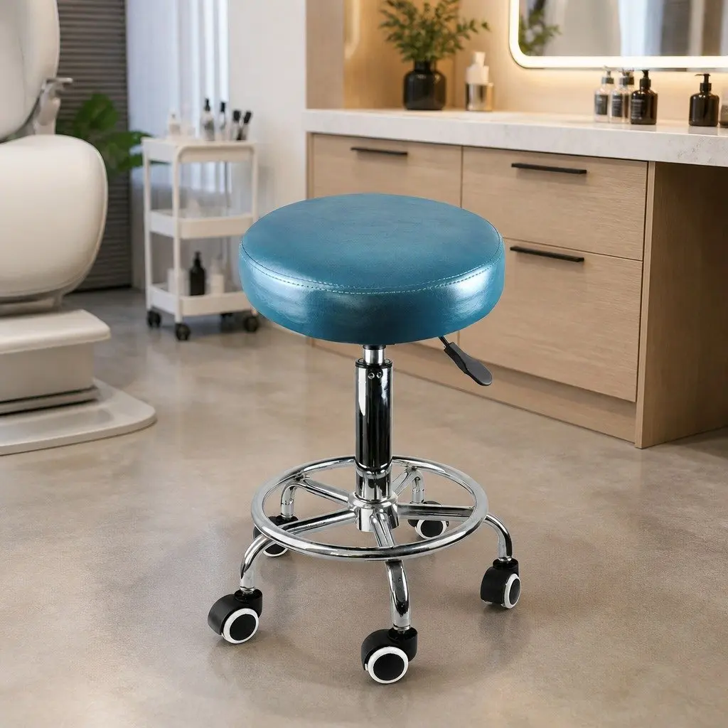 Teal PU Leather Salon Stool with Swivel Action