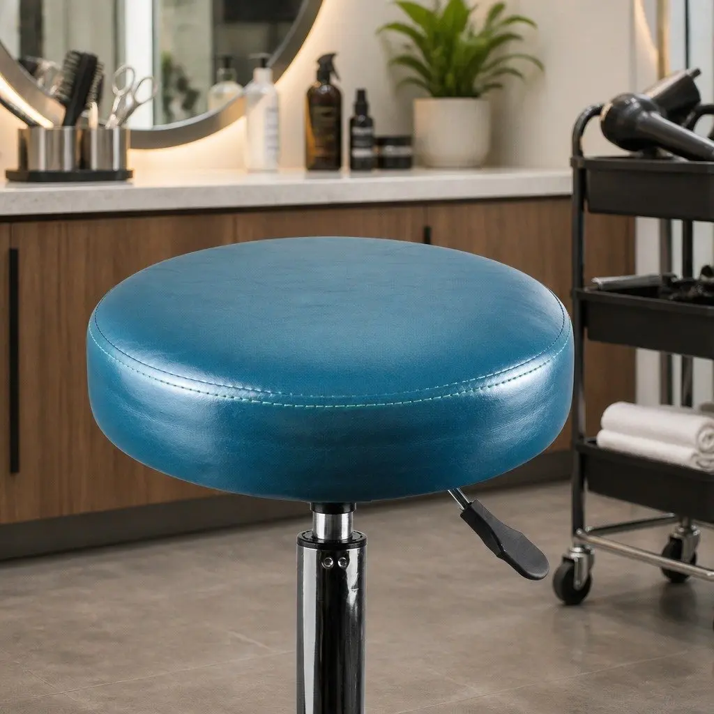 Salon Stool Teal PU Leather Seat Swivel 360 Degree Height Adjustable