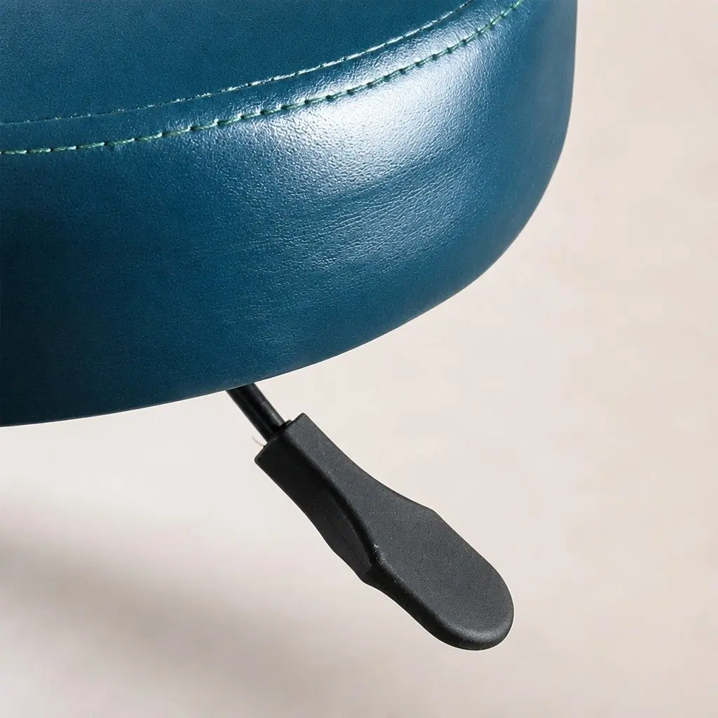 Salon Stool Teal PU Leather Seat Swivel 360 Degree Height Adjustable